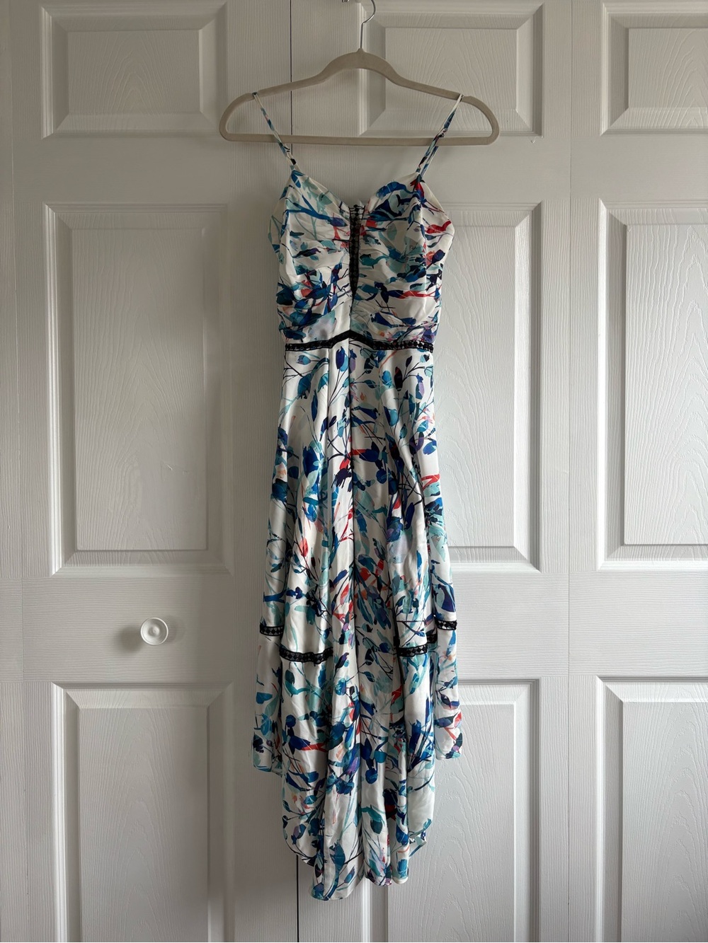 Parker Silk Midi Garden Party Wedding Guest Dress S White Blue Fit&Flare Easter